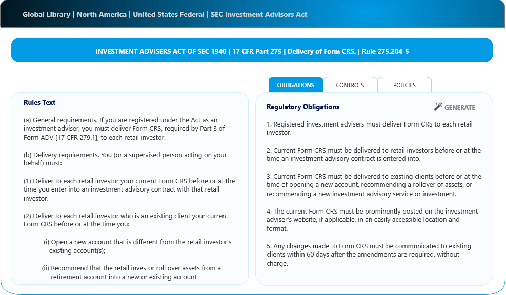 Regulatory Obligations