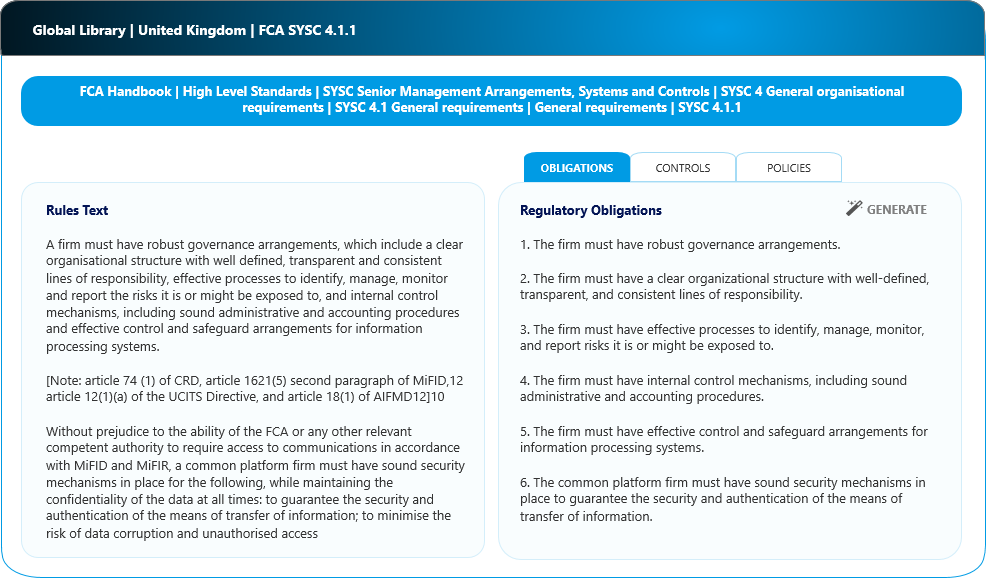 Regulatory Obligations